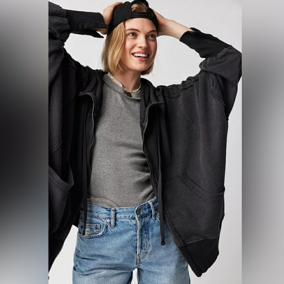 Free People Hoodie Zip Camden Black Medium nwt - Picture 3 of 10